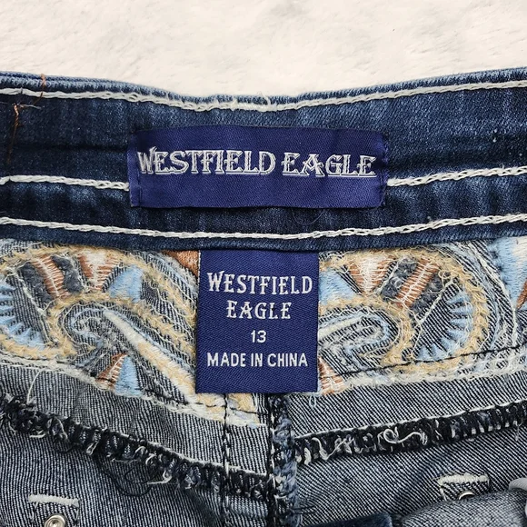 WESTFIELD EAGLE Womens Mid Rise Boot Cut Jeans Western Embroidered Rhinestone 13 - Picture 6 of 14